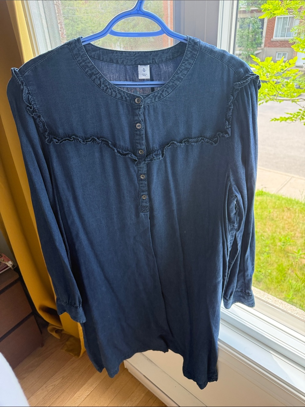 Old Navy Navy Ruffle-Trim Henley Tunic Dress